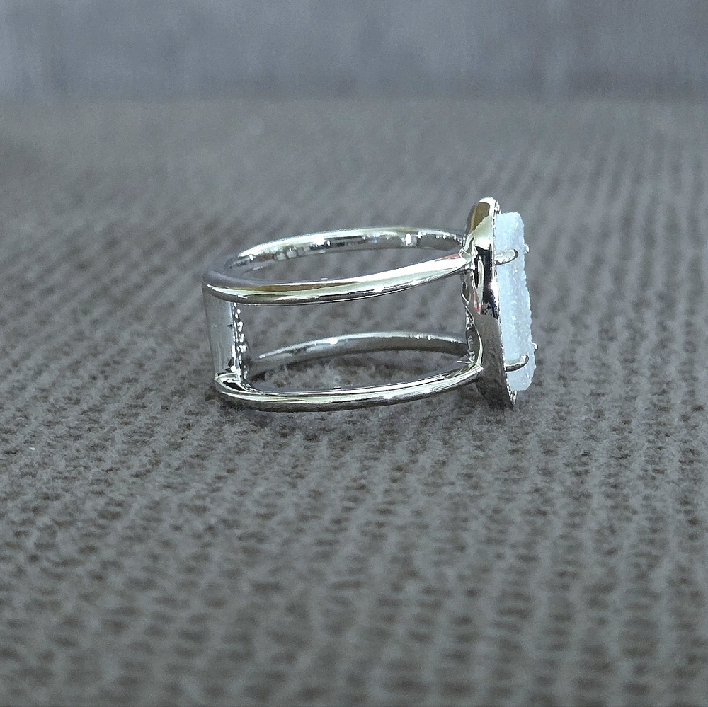 Kendra Scott "Elyse" Double✌️ Band White Iridescent Drusy Ring💍 - Picture 10 of 16